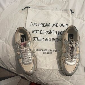 Golden Goose Silver and Cream Casual Sneakers